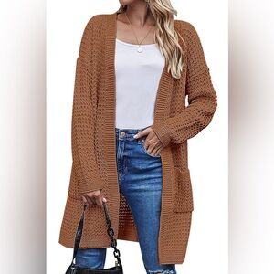 Oversized cardigan, open front, waffle knit